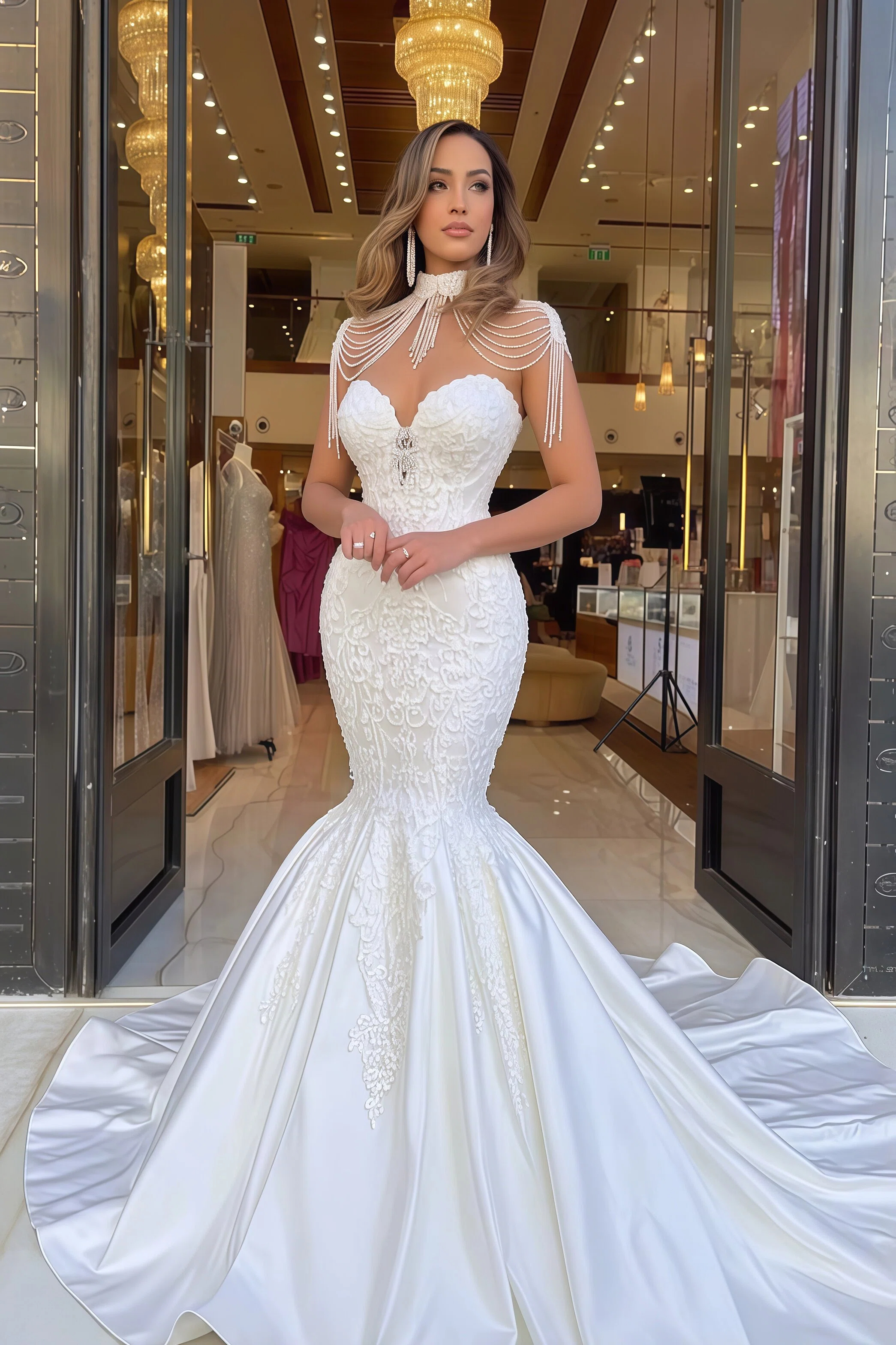 Chicloth White Sweetheart Wedding Dress Mermaid Lace Long