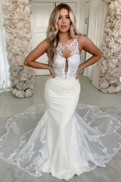 Chicloth White Mermaid Wedding Dress Lace Backless