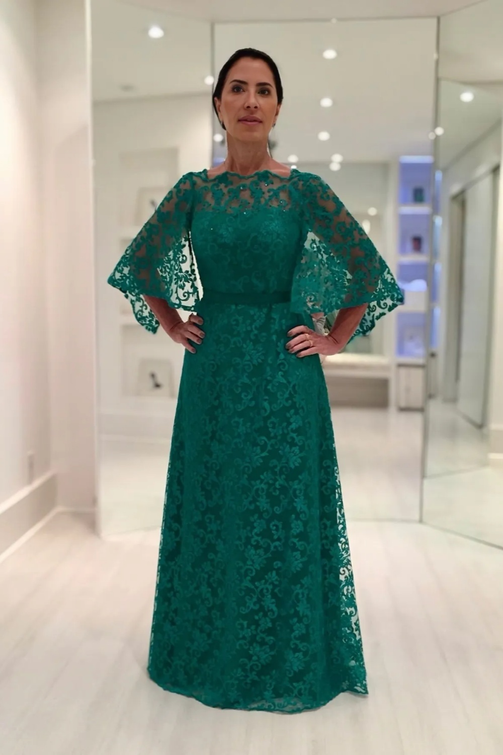 Dark Green Aline Lace Mother of the Bride Dress Long Sleeves Wedding Guest Dress