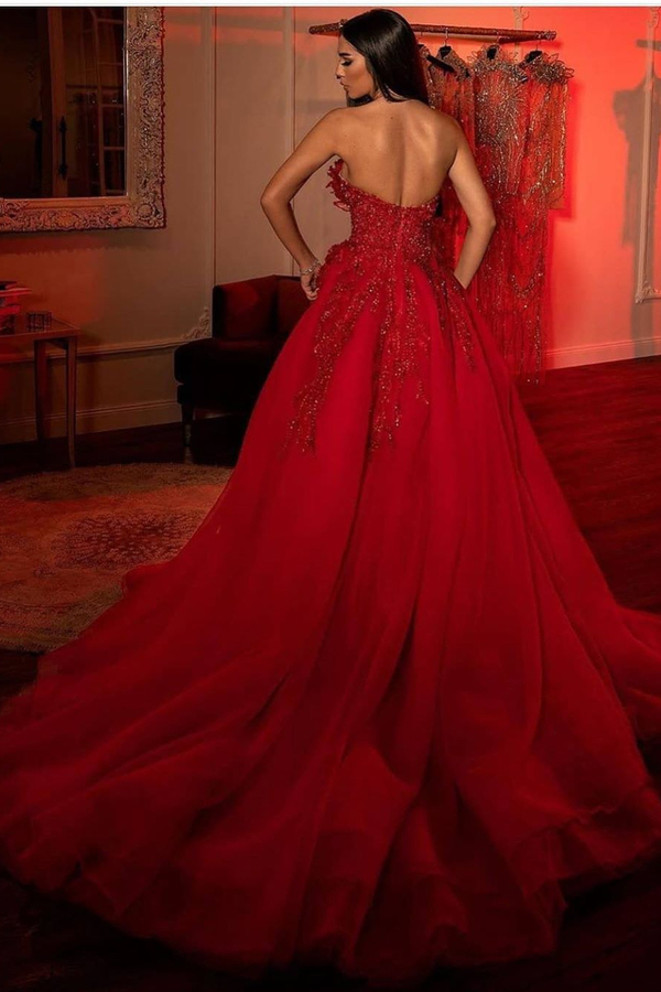 Dazzling 3D Floral A-Line Evening Prom Gown with Side Split