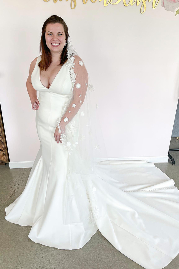 Deep V-Neck Backless Mermaid Wedding Dress with Wide Straps and Floor-Length Train