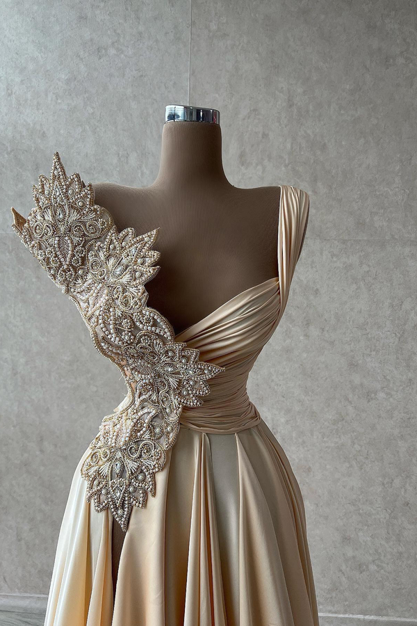 Designer Floor-Length Sequined Evening Gown Ruffle Satin Aline Prom Dresses