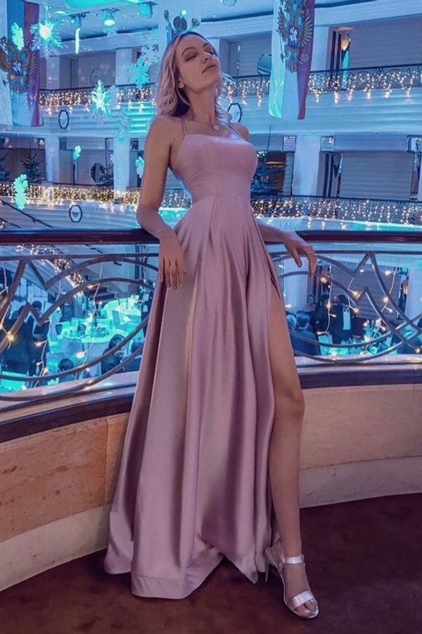 Dusty Pink Halter Backless High Split Long Evening Dress