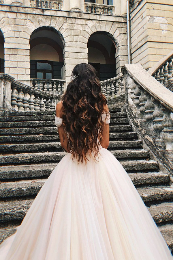 Elegant A-Line Off-Shoulder Heart-Neck Wedding Dress
