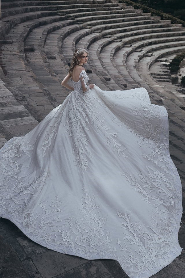 Elegant Long Sleeve Wedding Dress with Lace Appliques