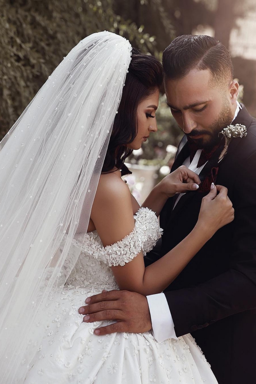 Elegant Off-Shoulder Beaded Flower Ball Gown Wedding Dress