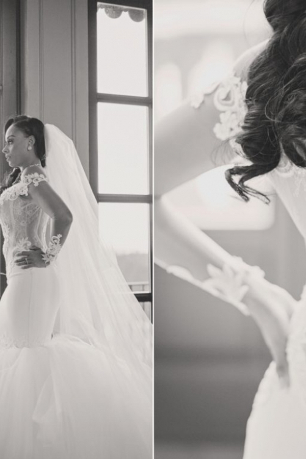 Elegant Off-Shoulder Mermaid Wedding Dress Long Sleeves with Lace Appliques