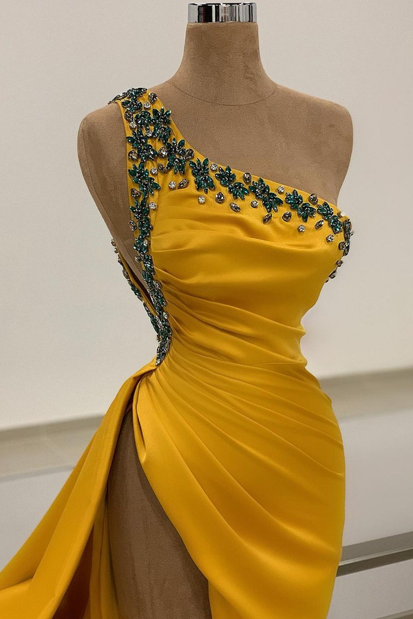 Elegant One Shoulder Beading Mermaid Evening Dress with Side Sweep Cape