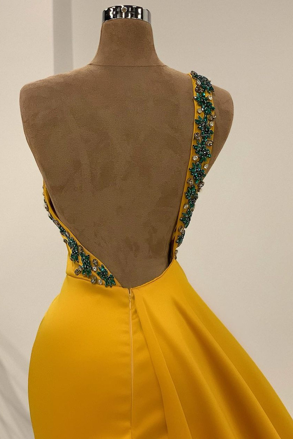 Elegant One Shoulder Beading Mermaid Evening Dress with Side Sweep Cape