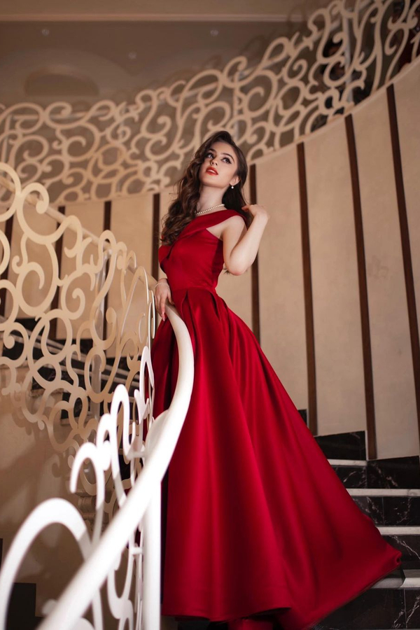 Elegant Red Long A-Line Evening Dress Dreamy Wide Strap Prom Dress
