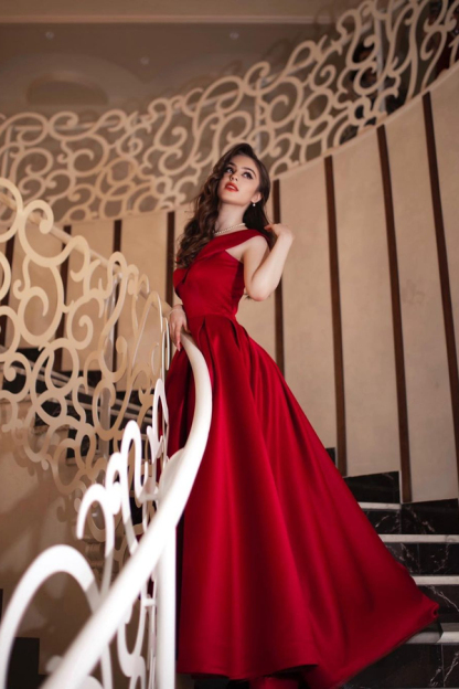 Elegant Red Long A-Line Evening Dress Dreamy Wide Strap Prom Dress