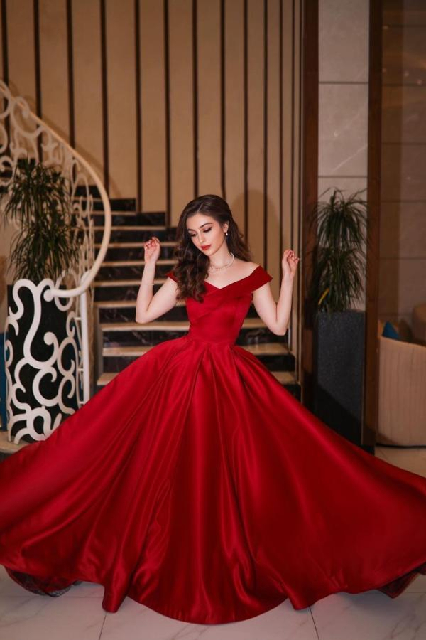 Elegant Red Long A-Line Evening Dress Dreamy Wide Strap Prom Dress