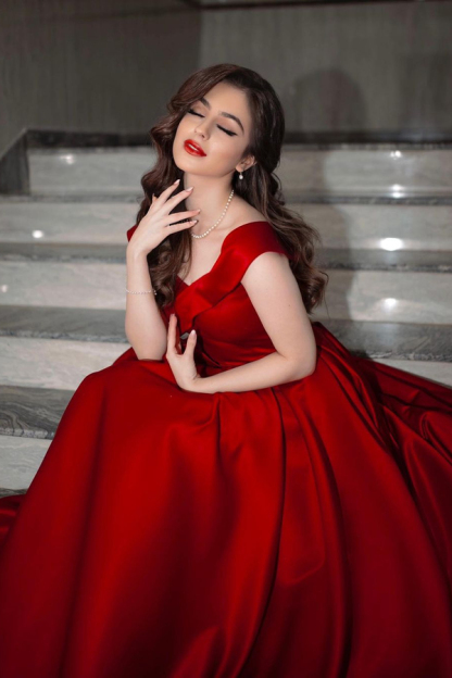 Elegant Red Long A-Line Evening Dress Dreamy Wide Strap Prom Dress
