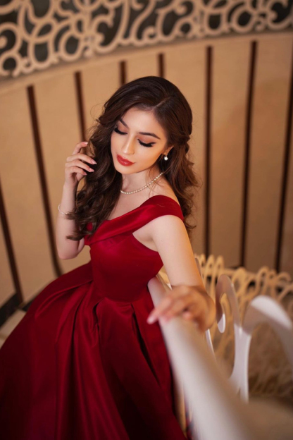 Elegant Red Long A-Line Evening Dress Dreamy Wide Strap Prom Dress