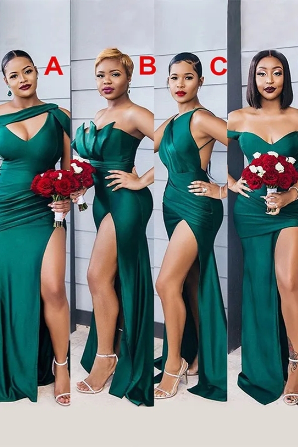 Stunning Ruched Satin Floor-Length Bridesmaid Dress With Split Front Party Dress