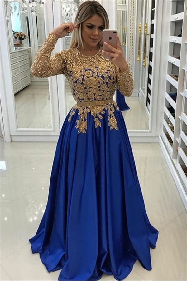 Glamorous Long Sleeve Appliqué Prom Dress | Mermaid Open Back Evening Dress