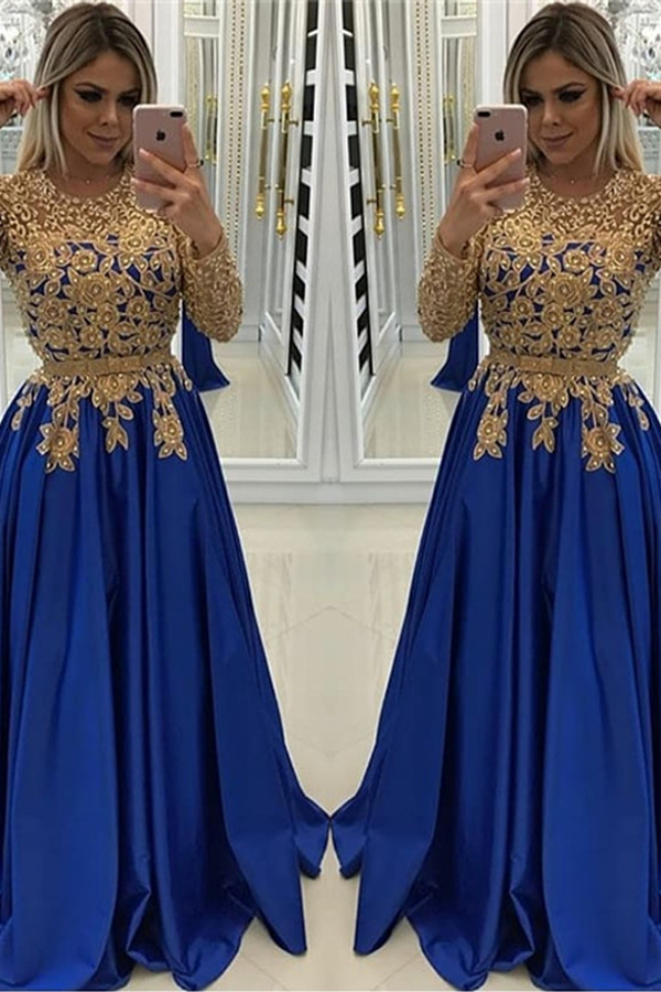 Glamorous Long Sleeve Appliqué Prom Dress | Mermaid Open Back Evening Dress