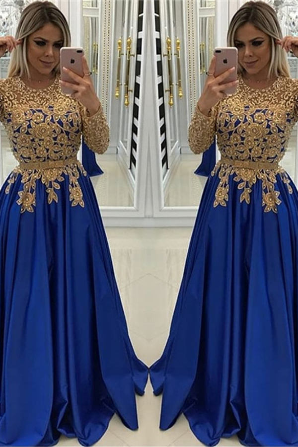 Glamorous Long Sleeve Appliqué Prom Dress | Mermaid Open Back Evening Dress