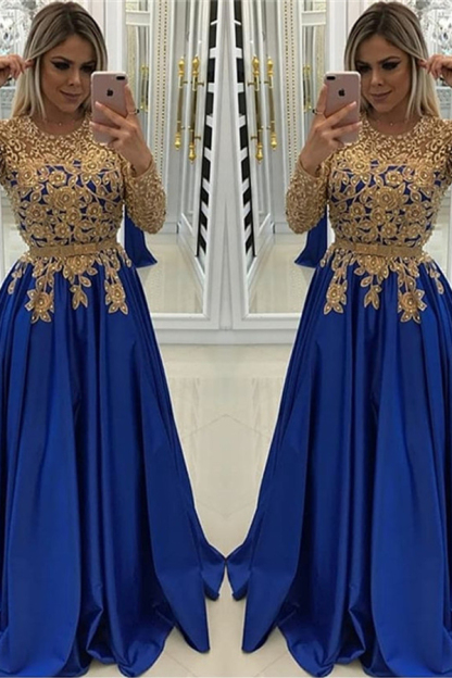 Glamorous Long Sleeve Appliqué Prom Dress | Mermaid Open Back Evening Dress