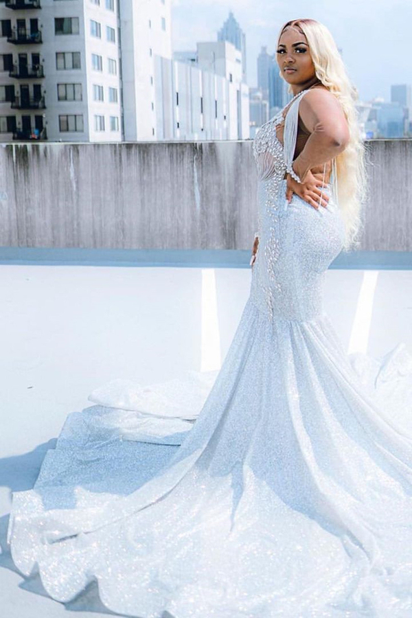 Glitter V-Neck Plus Size Prom Dress | Mermaid Evening Dress