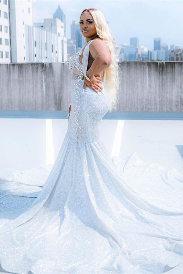 Glitter V-Neck Plus Size Prom Dress | Mermaid Evening Dress