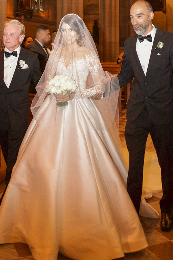 Gorgeous Front Split Lace Wedding Dress Illusion Back with Detachable Satin Train