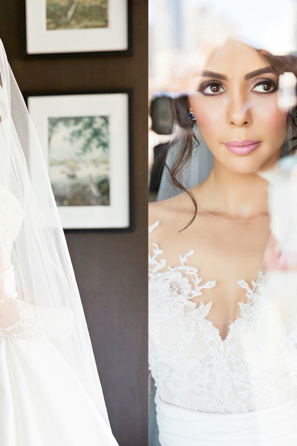 Gorgeous Front Split Lace Wedding Dress Illusion Back with Detachable Satin Train