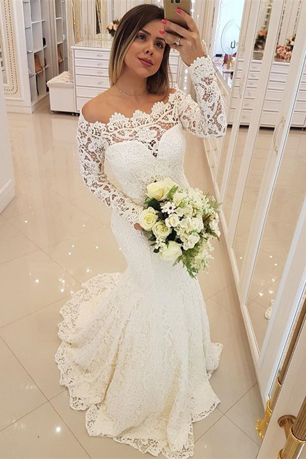 Gorgeous Long Sleeve Applique Mermaid Wedding Dress