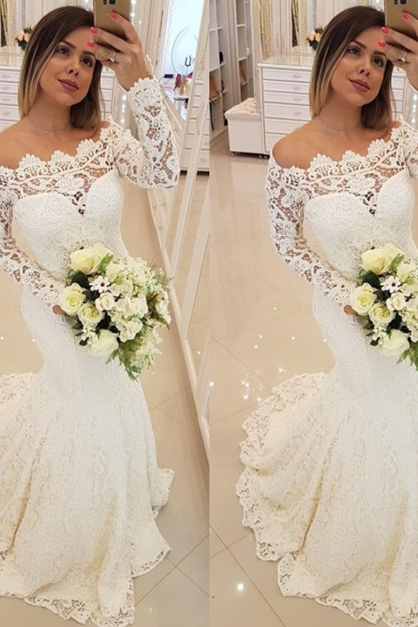 Gorgeous Long Sleeve Applique Mermaid Wedding Dress