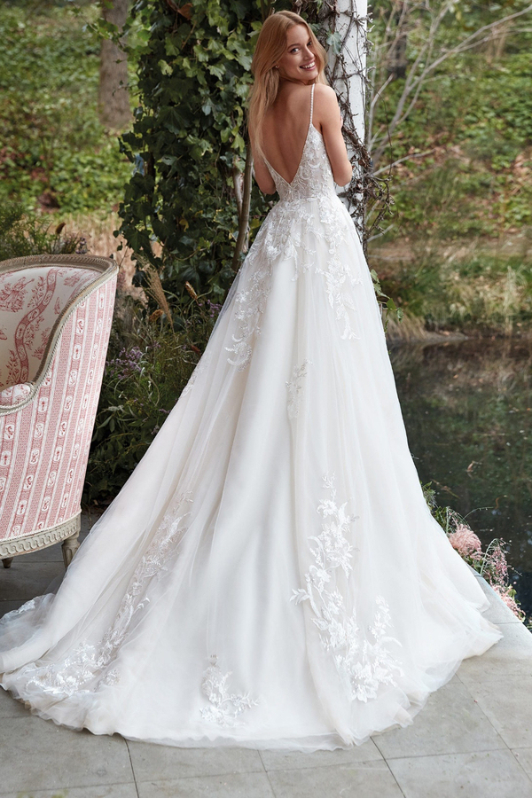 Gorgeous V-Neck Lace Applique Boho Wedding Dress with Spaghetti Straps