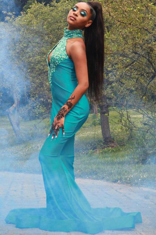 Halter Mermaid Long Evening Dress Sleeveless Sequins Party Wear Dress