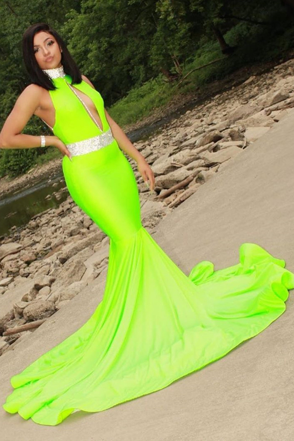 Halter Sleeveless Mermaid Evening Prom Dress