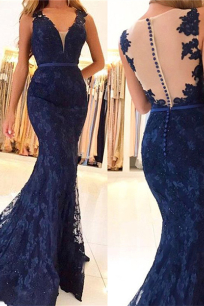 High Neck Mermaid Prom Dress Appliqué Keyhole Evening Dress with Beading