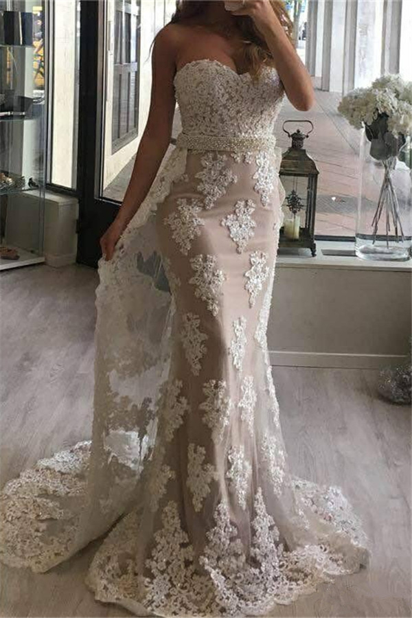 Long Sleeve Coral Lace Formal Dress | High Neck Mermaid Prom Dress with Appliques