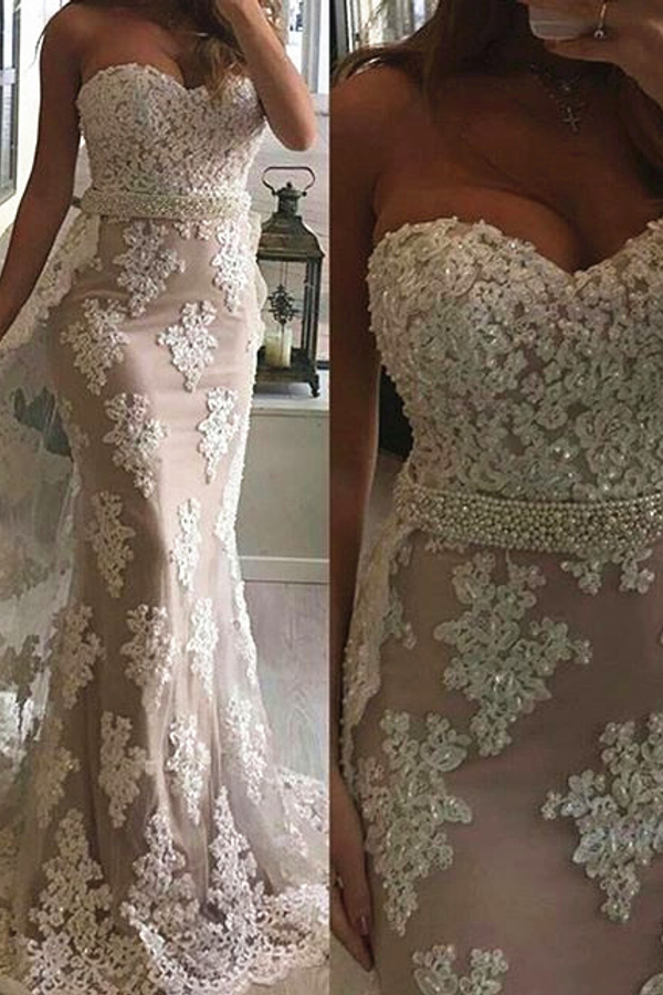 Long Sleeve Coral Lace Formal Dress | High Neck Mermaid Prom Dress with Appliques