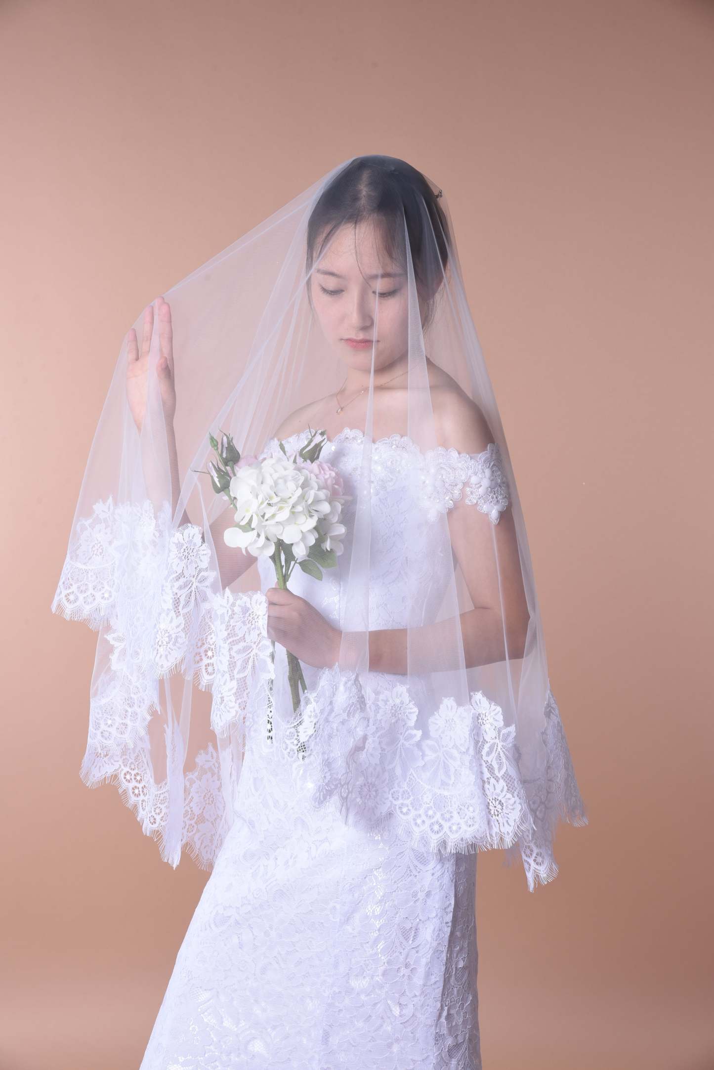 Ethereal Lace-Trimmed Single-Layer Wedding Veil