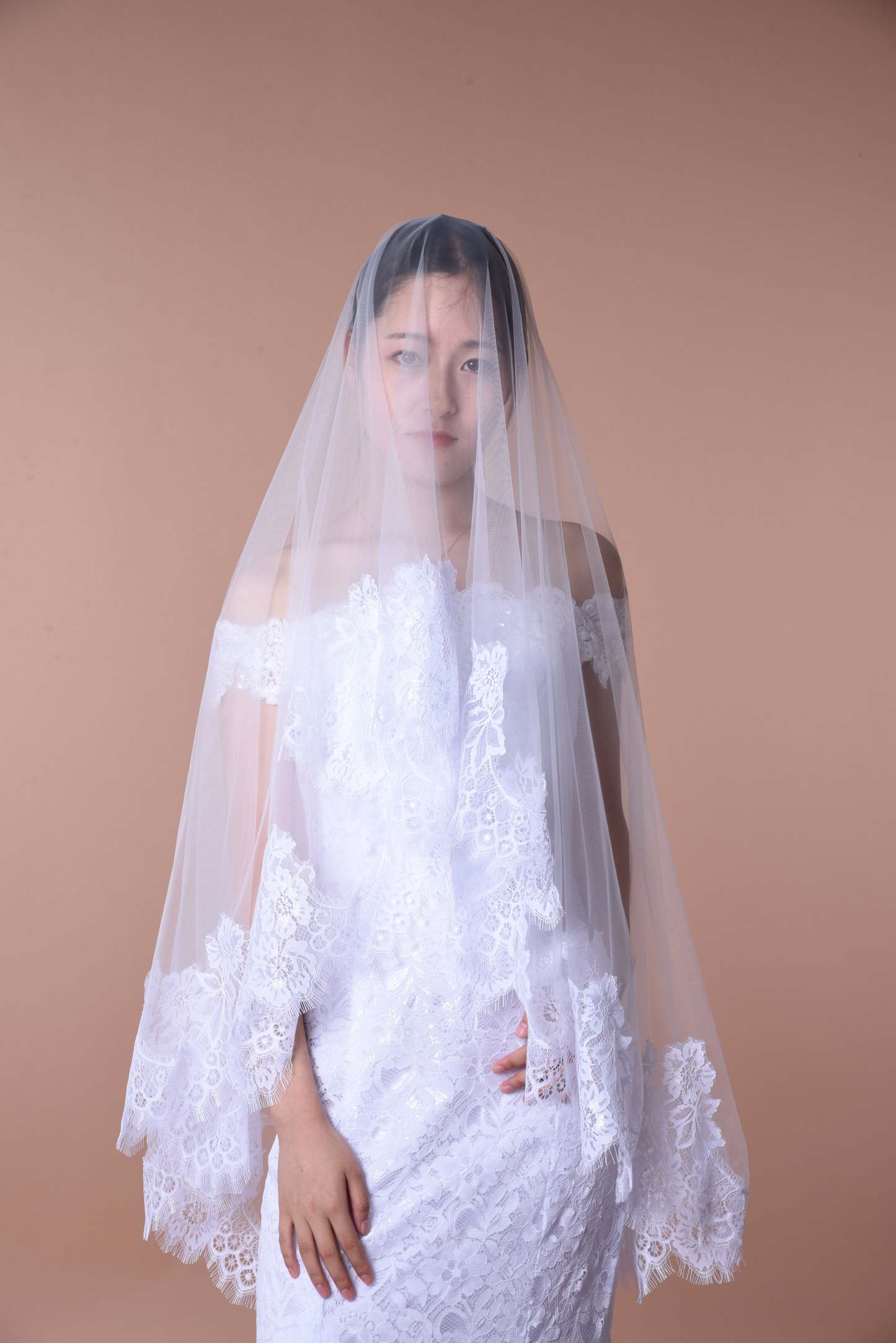 Ethereal Lace-Trimmed Single-Layer Wedding Veil