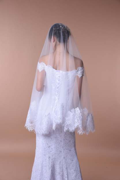 Ethereal Lace-Trimmed Single-Layer Wedding Veil