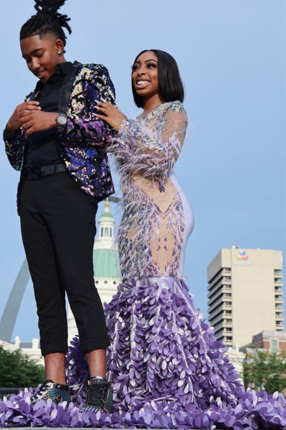 Long Sleeve Floral Pattern Mermaid Evening Gown with Sweep Train