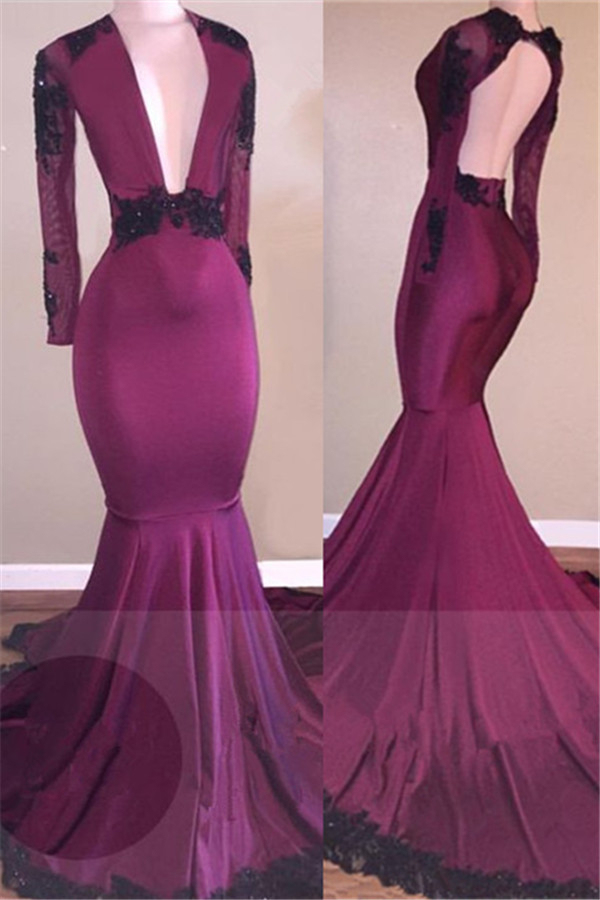 Long Sleeve Gold Lace Appliqué Prom Dress | Puffy Formal Evening Dress