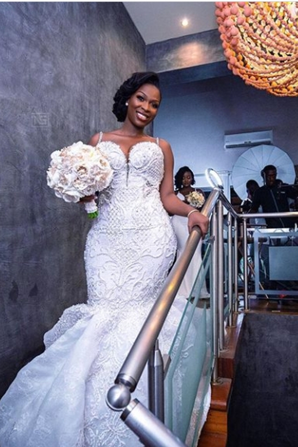 Luxury Beaded Lace Mermaid Sweetheart Wedding Dress with Spaghetti Straps