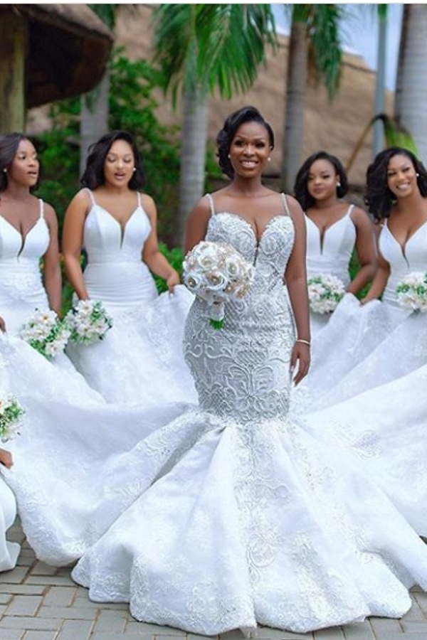 Luxury Beaded Lace Mermaid Sweetheart Wedding Dress with Spaghetti Straps