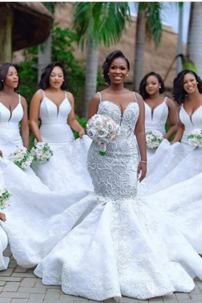 Luxury Beaded Lace Mermaid Sweetheart Wedding Dress with Spaghetti Straps