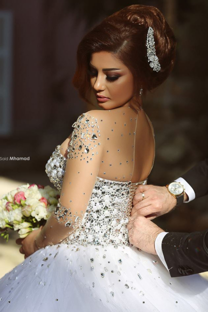 Luxury Crystal Beaded Long Sleeve Ball Gown Wedding Dress