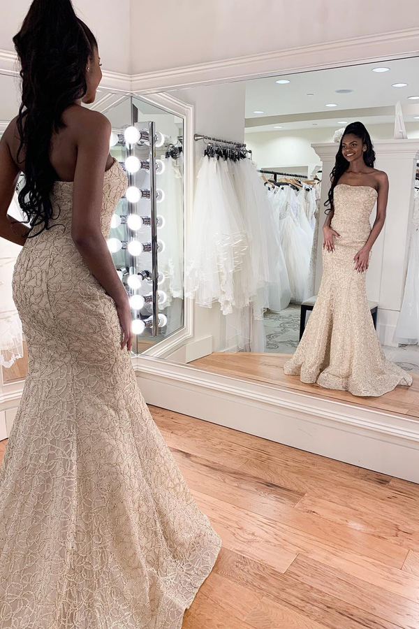Luxury Strapless Beaded Mermaid Wedding Dress