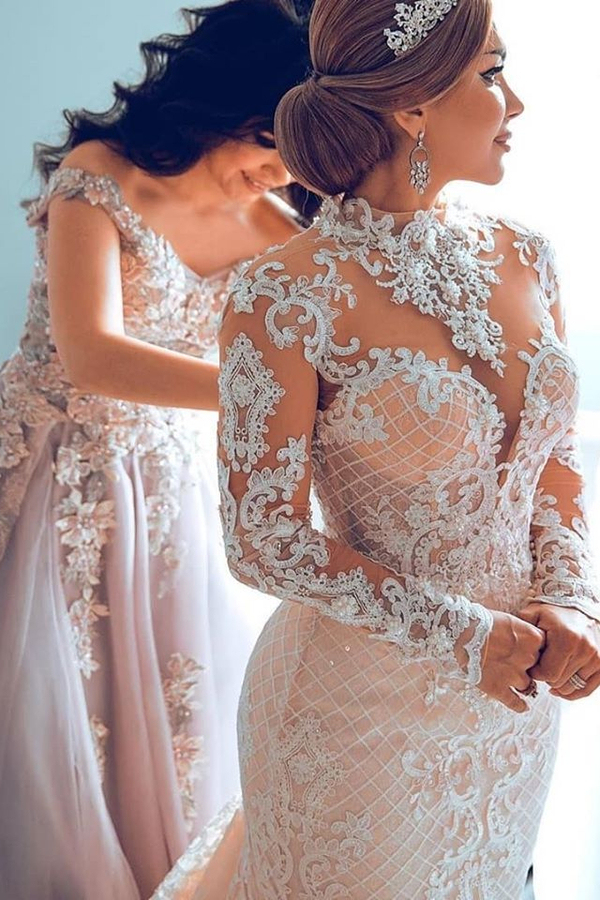 Luxury Sweetheart Lace Tulle Mermaid Spring Wedding Dress