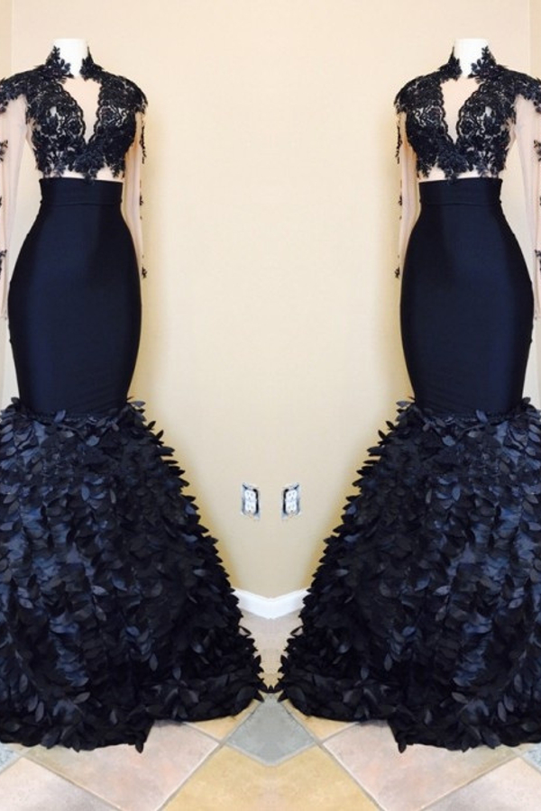 Mermaid Two-Piece Prom Dress Long Sleeve High Neck Evening Gown