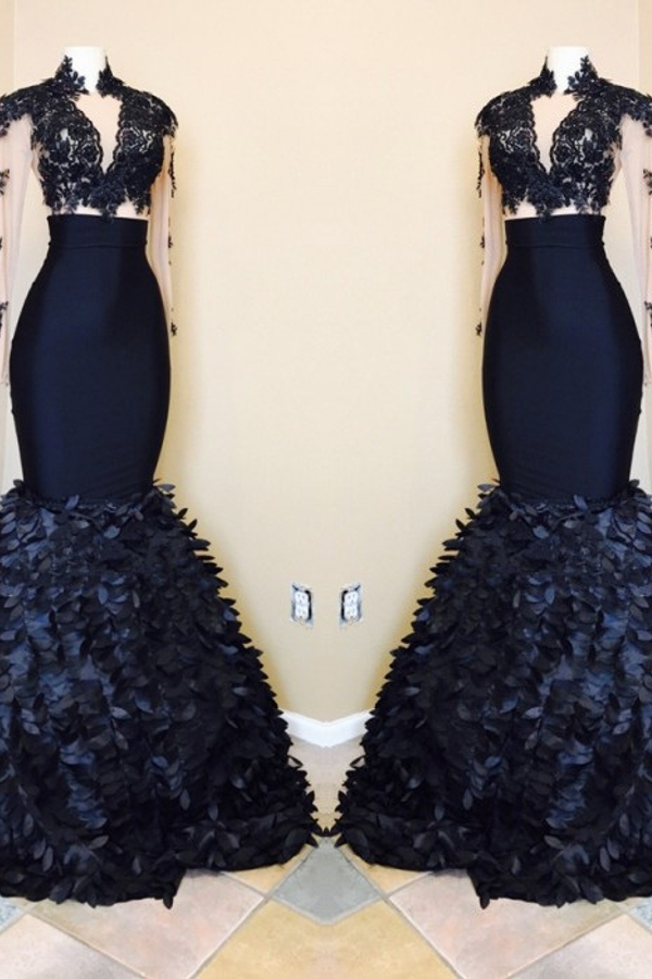 Mermaid Two-Piece Prom Dress Long Sleeve High Neck Evening Gown