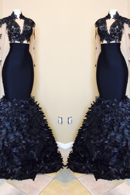 Mermaid Two-Piece Prom Dress Long Sleeve High Neck Evening Gown