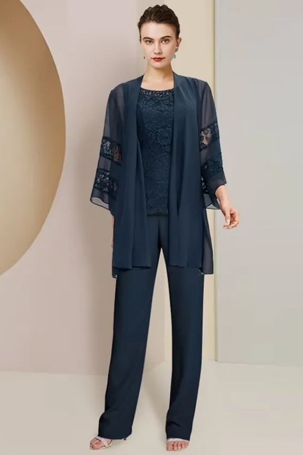 Navy Blue Lace Mother of the Bride Dress with Jacket